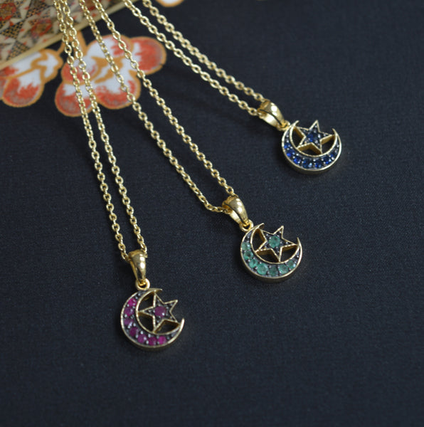 Stevie Necklace - Sapphire Moon and Star