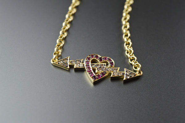 Patti Necklace - Ruby and Diamond Heart with Lightening motif