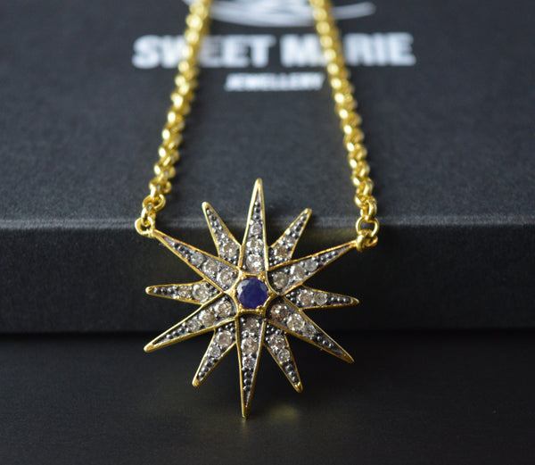 The Ophelia Necklace - Diamond and Sapphire Star