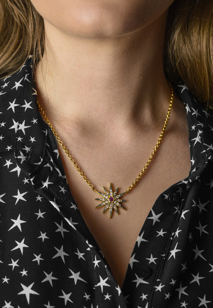 Ophelia Necklace - Diamond and Ruby Star