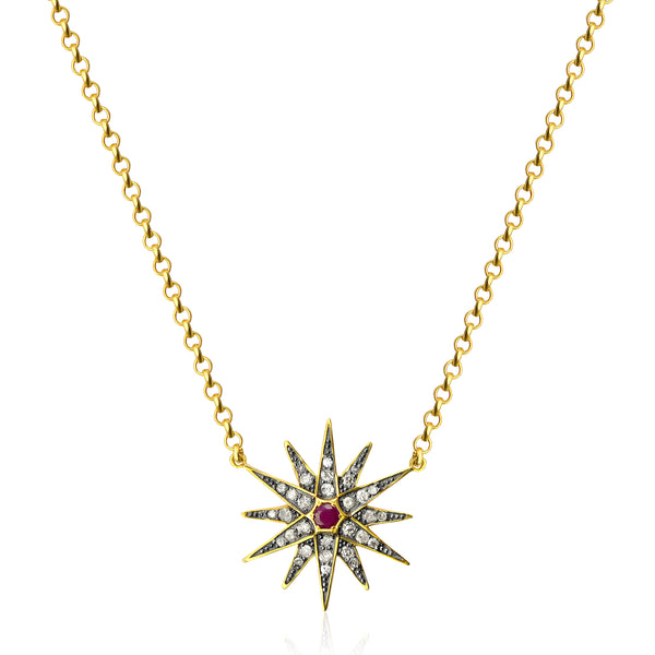 Ophelia Necklace - Diamond and Ruby Star