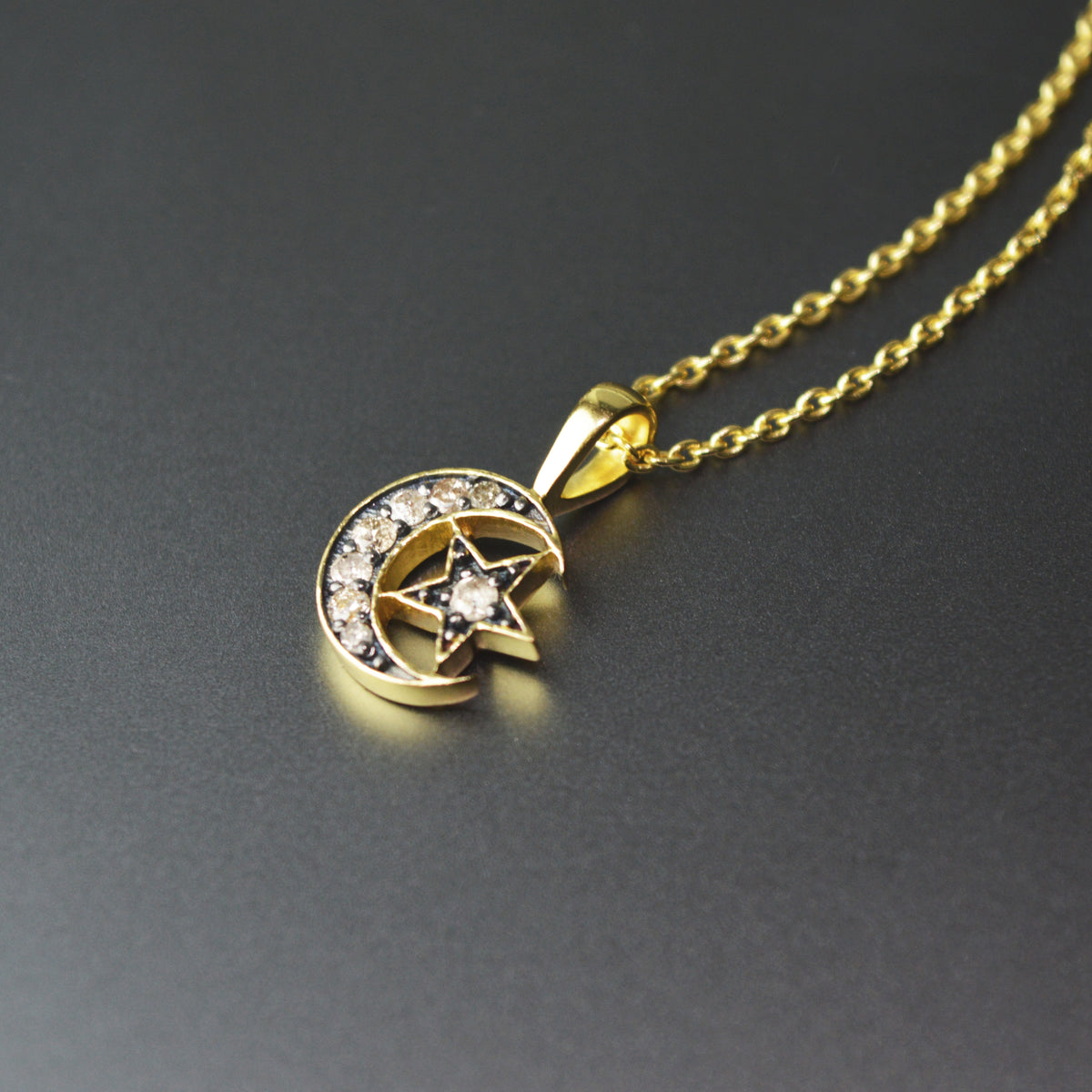 Stevie Diamond Moon and Star Pendant on chain – Sweet Marie Jewellery