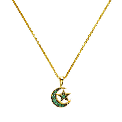 Stevie Necklace - Emerald Moon and Star