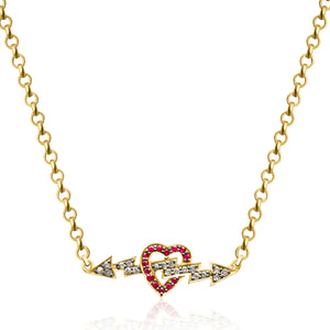 Patti Necklace - Ruby and Diamond Heart with Lightening motif