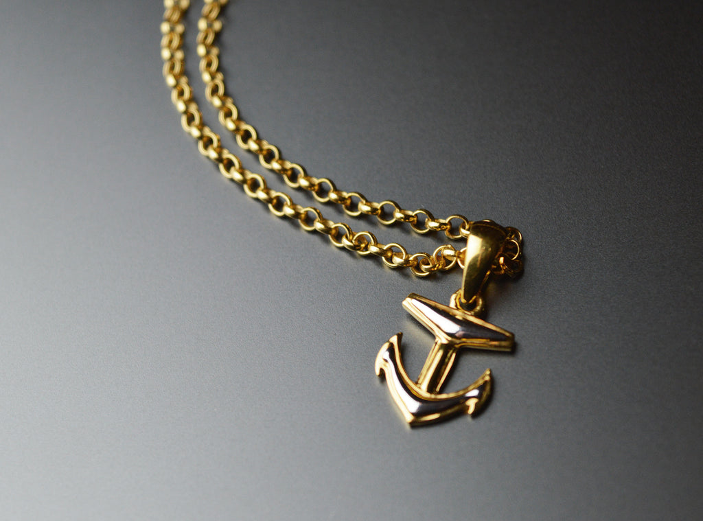 Men's Necklace Anchor Pendant in Solid Gold - Atolyestone