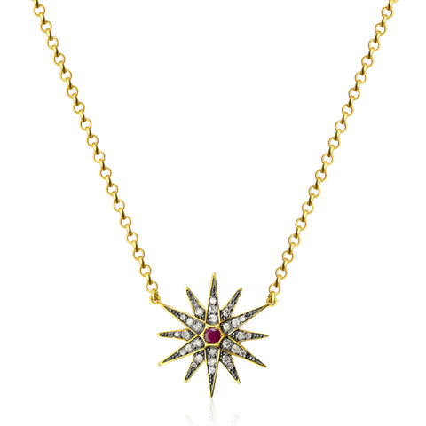Ophelia Necklace - Diamond and Ruby Star